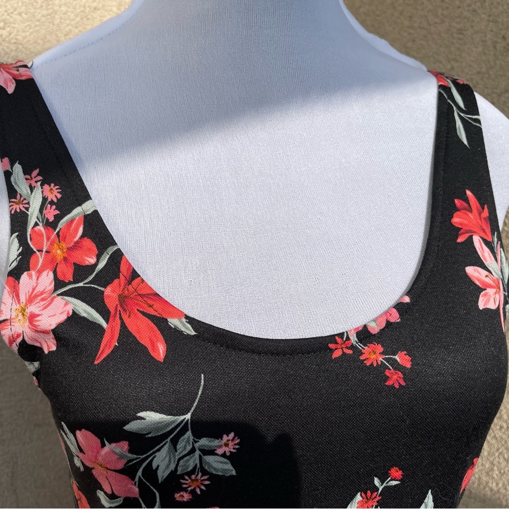 H&M Black Floral Mini Sun Jersey Dress Size 8 - Picture 6 of 9